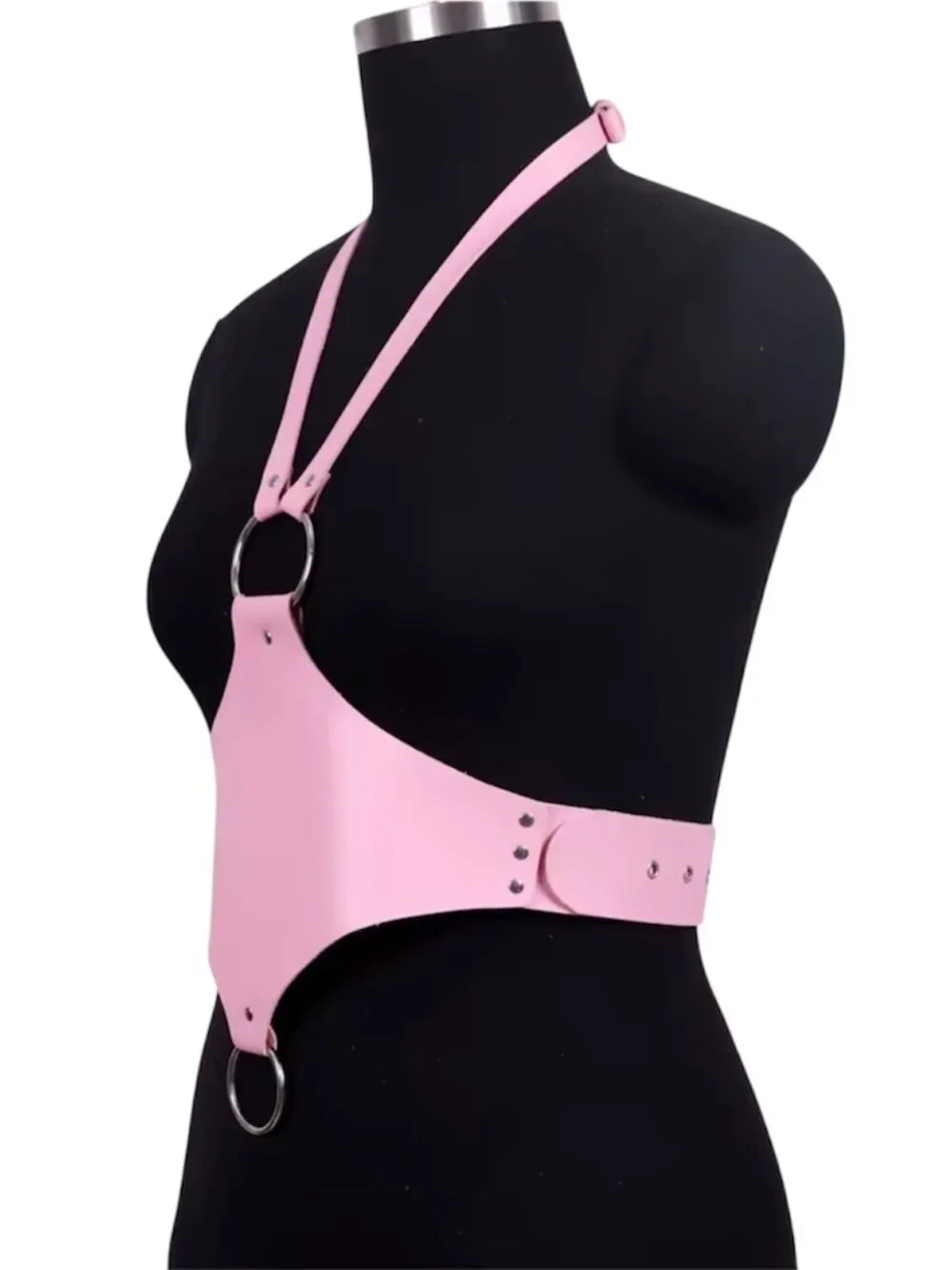 Women Edgy Pink Faux Leather Harness Belt